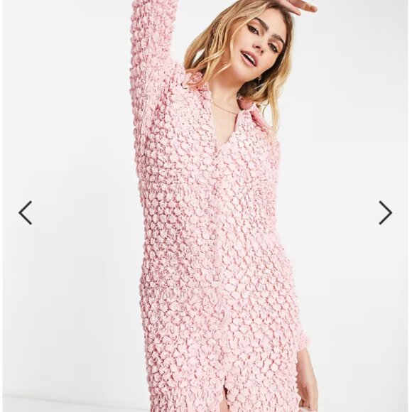 BNWT ASOS DESIGN popcorn texture mini shirt dress in pink US4 slim fit - Picture 3 of 8